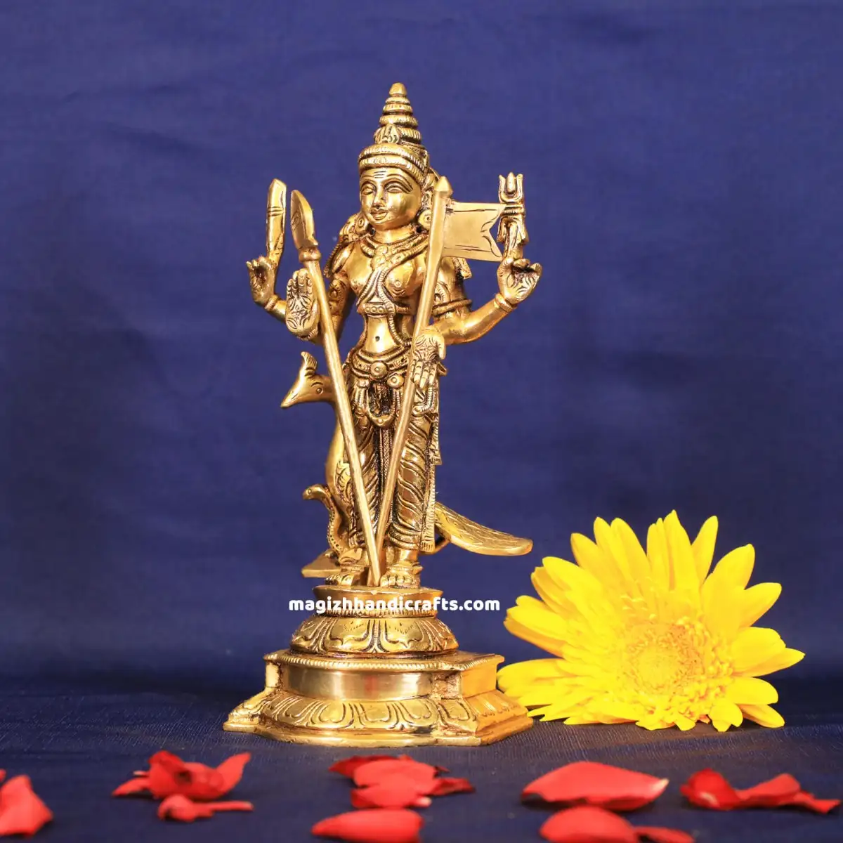 Brass Murugan Vel and Seval kodi idol - 9 inches - image 2