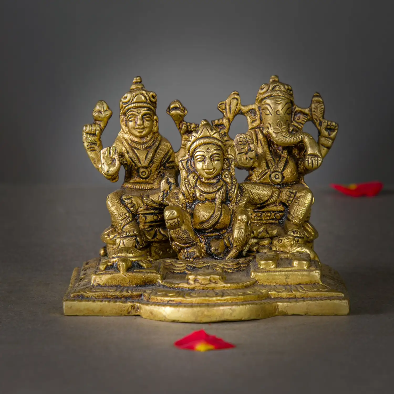 Brass Ganesha Kuber and Lakshmi idol - 3 inches - image 1