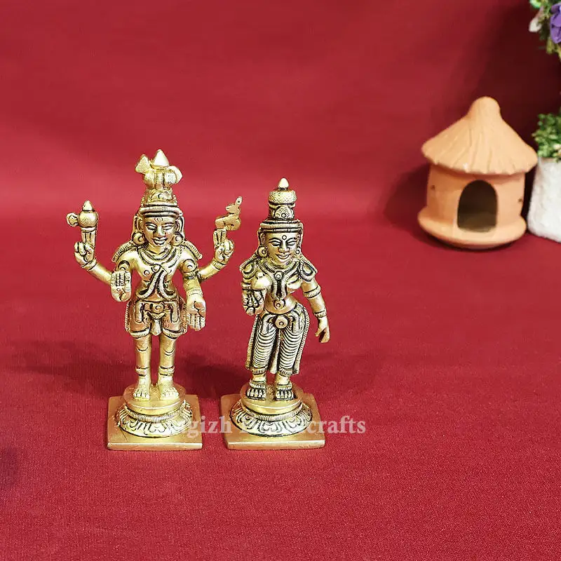4 inches Brass Standing Lord Shiva Parvathi Idol - image 2