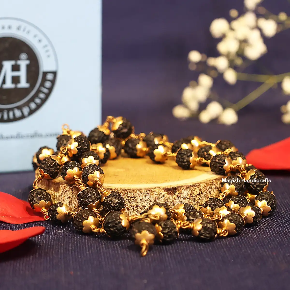 Original Rudhraksham Black color with Impon cup 54 Beads - 8mm - image 1