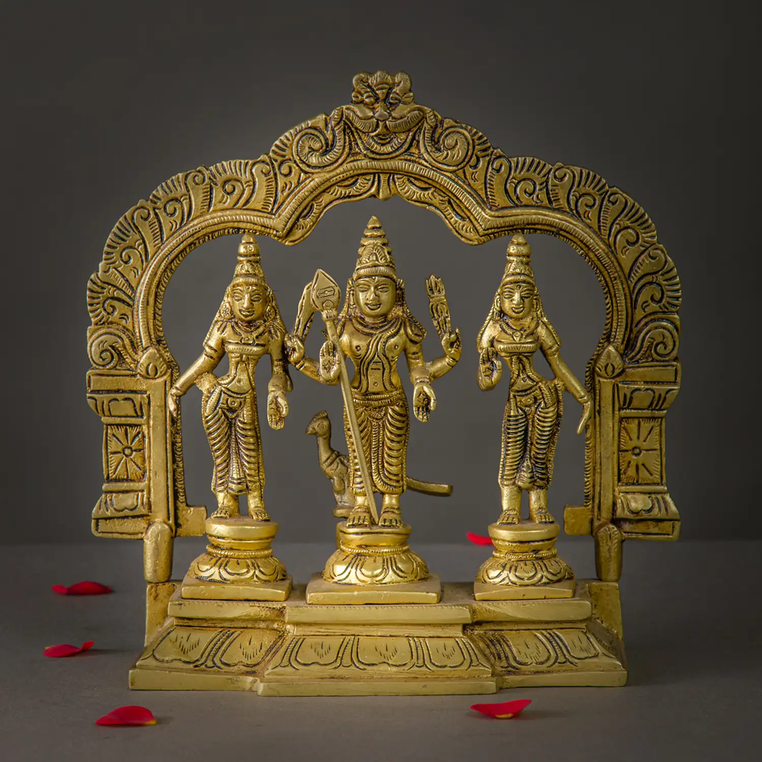 Brass Thiruvachi Murugan Valli Deivanai idol - 9 inches - image 1