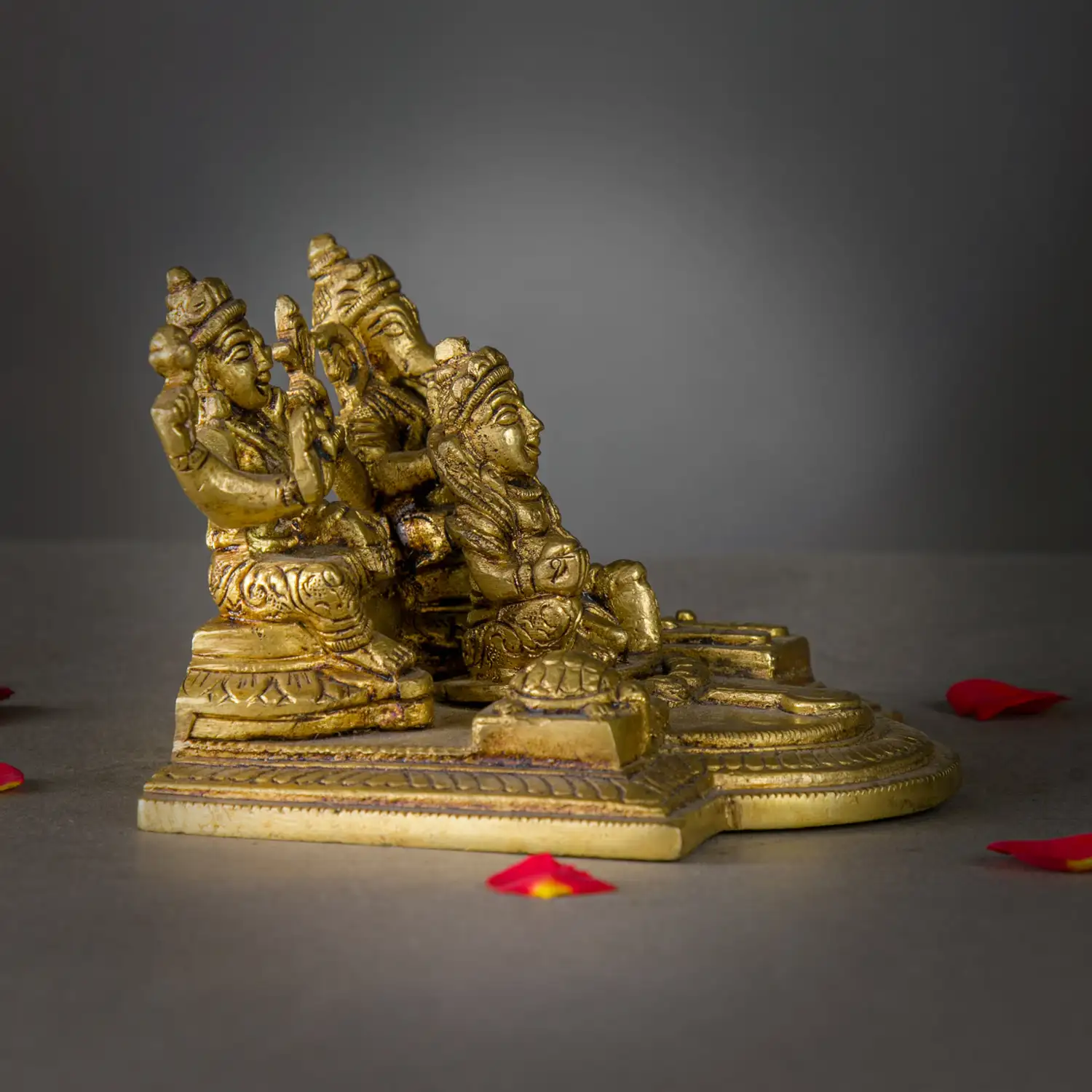 Brass Ganesha Kuber and Lakshmi idol - 3.5 inches - image 2