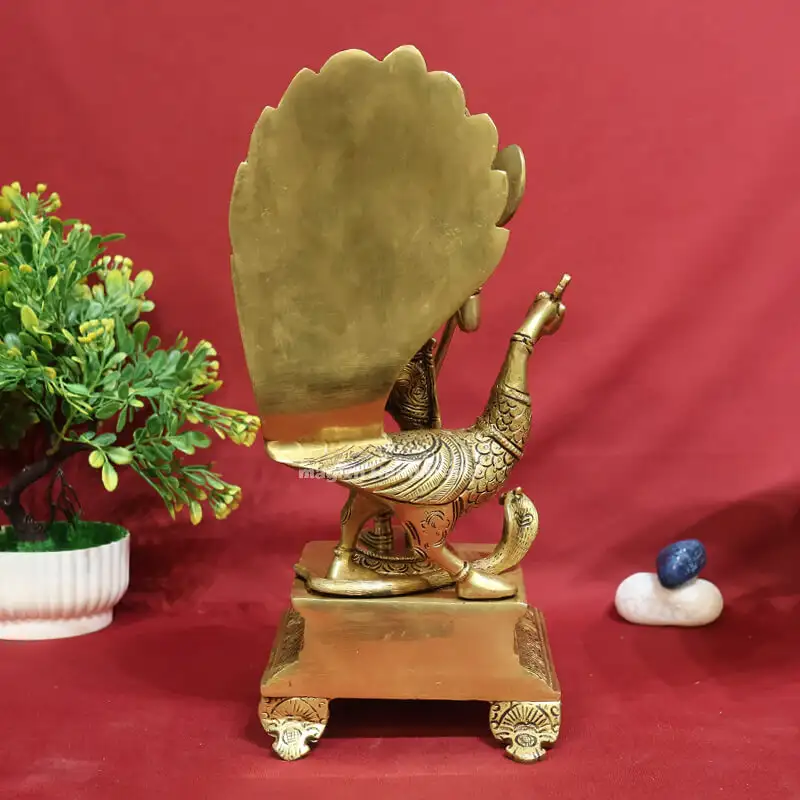 12 inches Brass Murugan Back peacock SQ Base SC - image 2