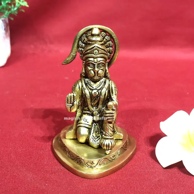 4.5 inches Brass Sitting Hanuman Idol triangle peedam SC - image 1
