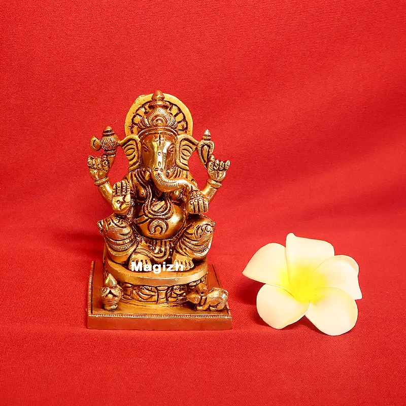 Brass Ganesha Square peedam idols (4 inches) - image 1