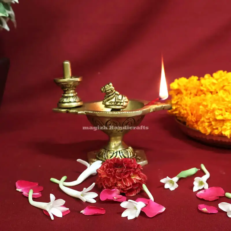 4 inches Brass Pradhosham Lingam Nandhi Lamp - image 2