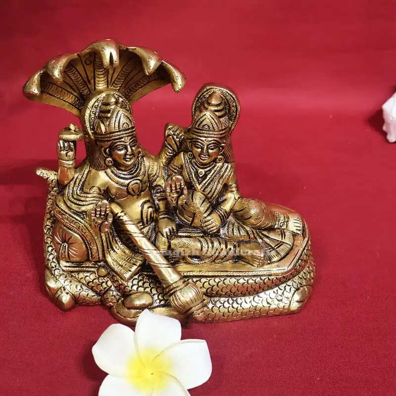 6.5 inches Brass Vishnu Lakshmi on Snake SC - image 2
