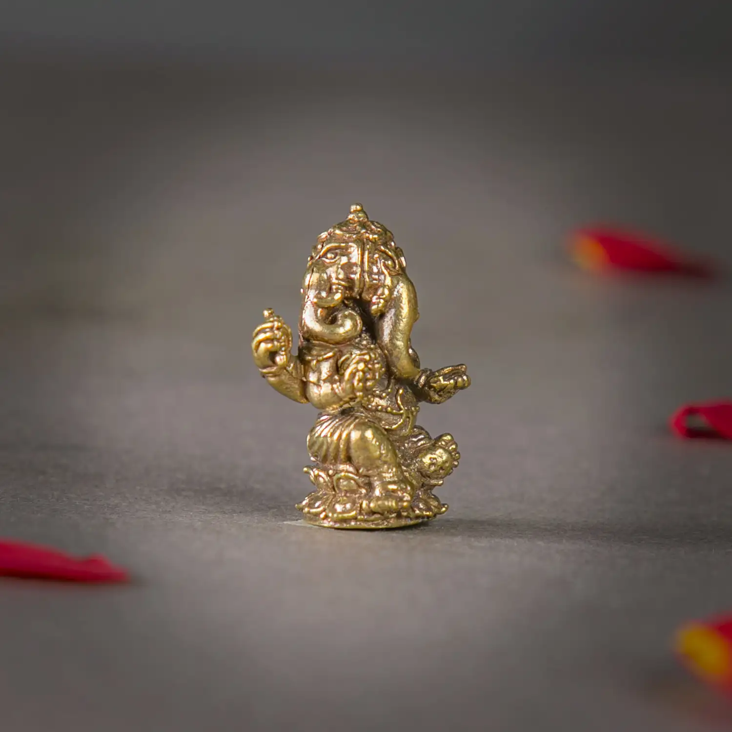1 inch miniature 3 face Brass Sitting Ganesha idol - image 2