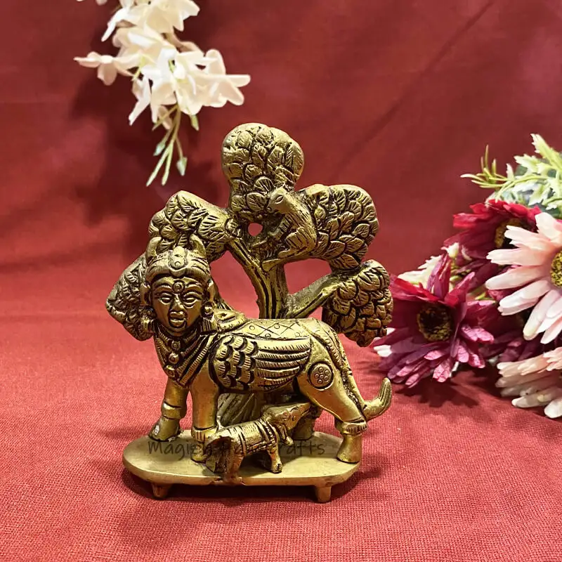 4.5 inches Brass Tree Kamadhenu idol - image 1