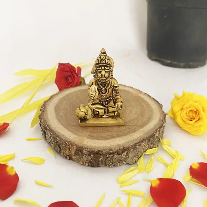 Brass Lord Hanuman for pooja room and car dashboard 2 1/2 inches - image 1