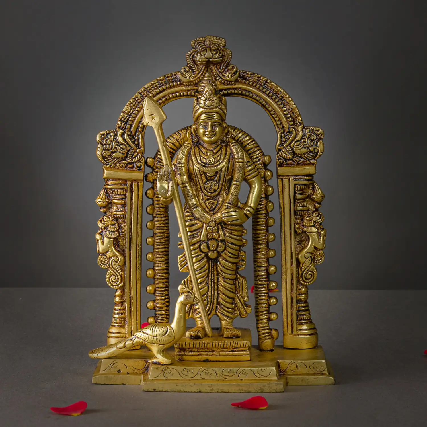 Brass Murugan Malaysia Murugan with Thiruvachi idol - 8.5 inches - image 1