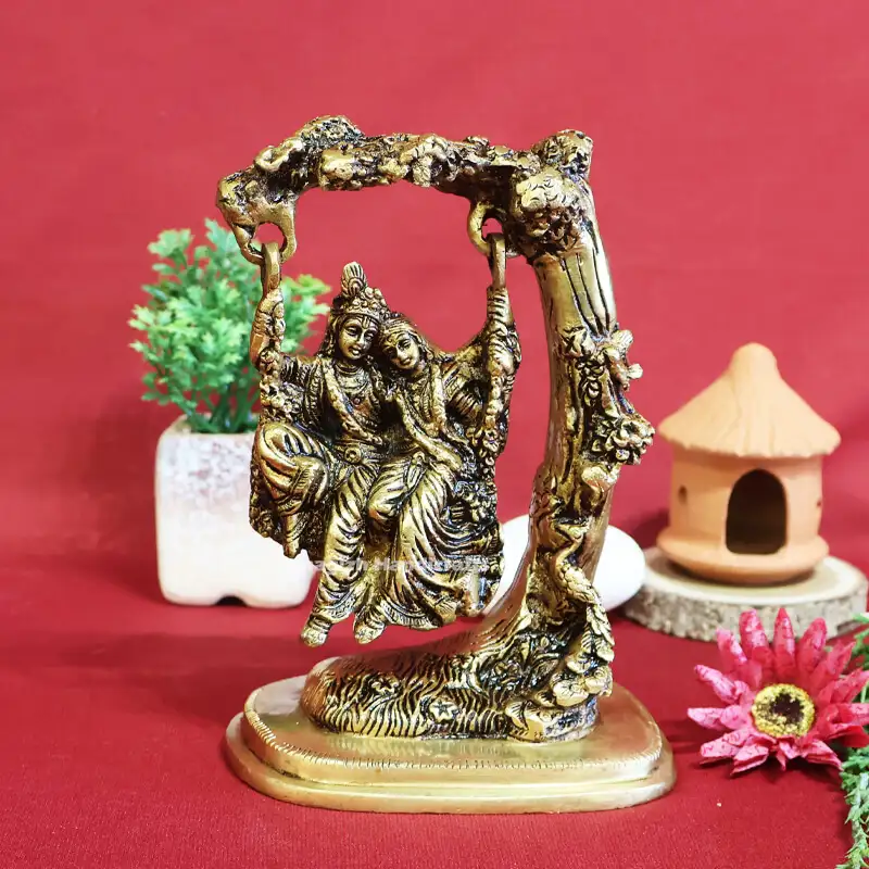 7 inches Brass swing Radha Krishna idol SC - image 1