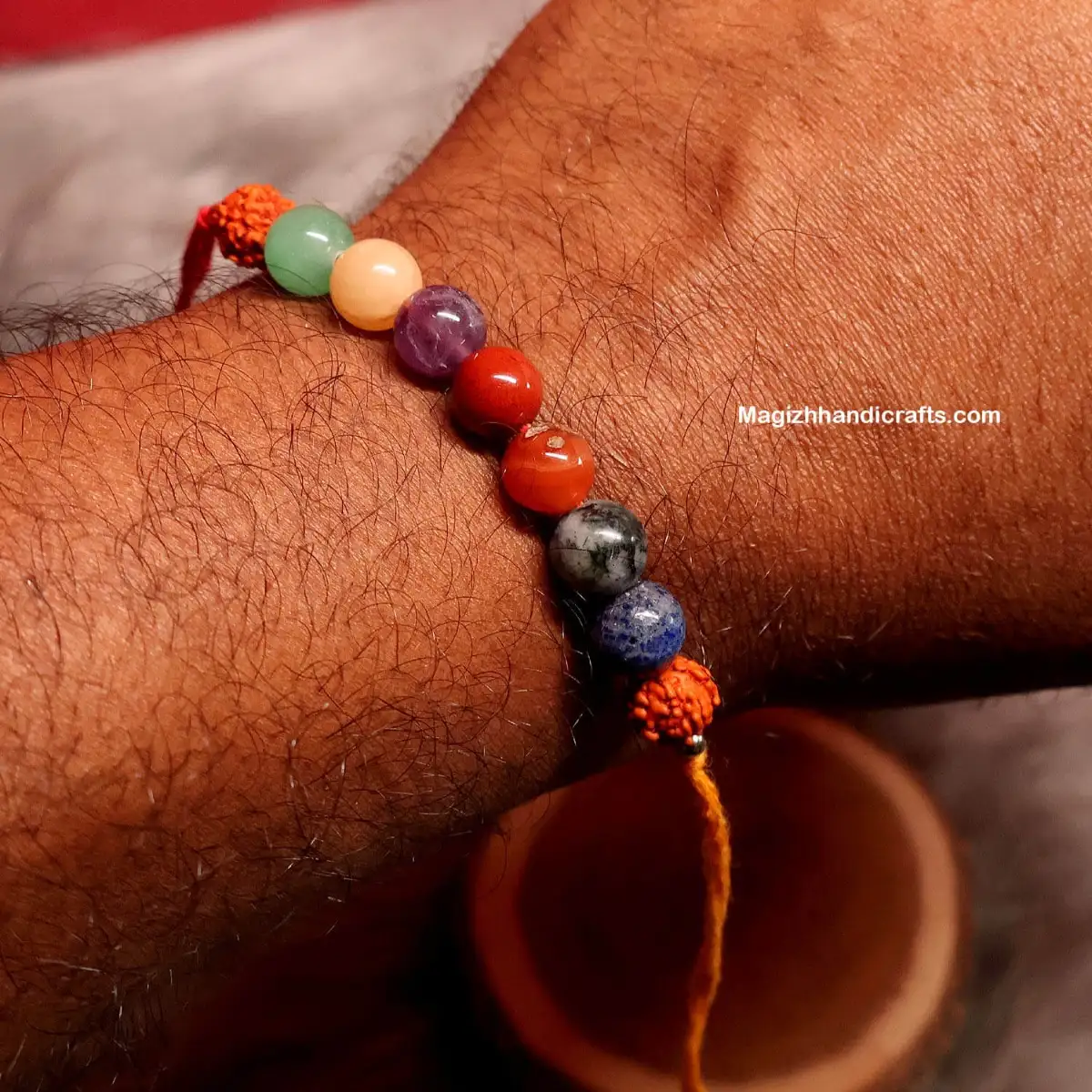 7 chakras crystals Rakki Band with Rudhraksham - 8 mm - image 1
