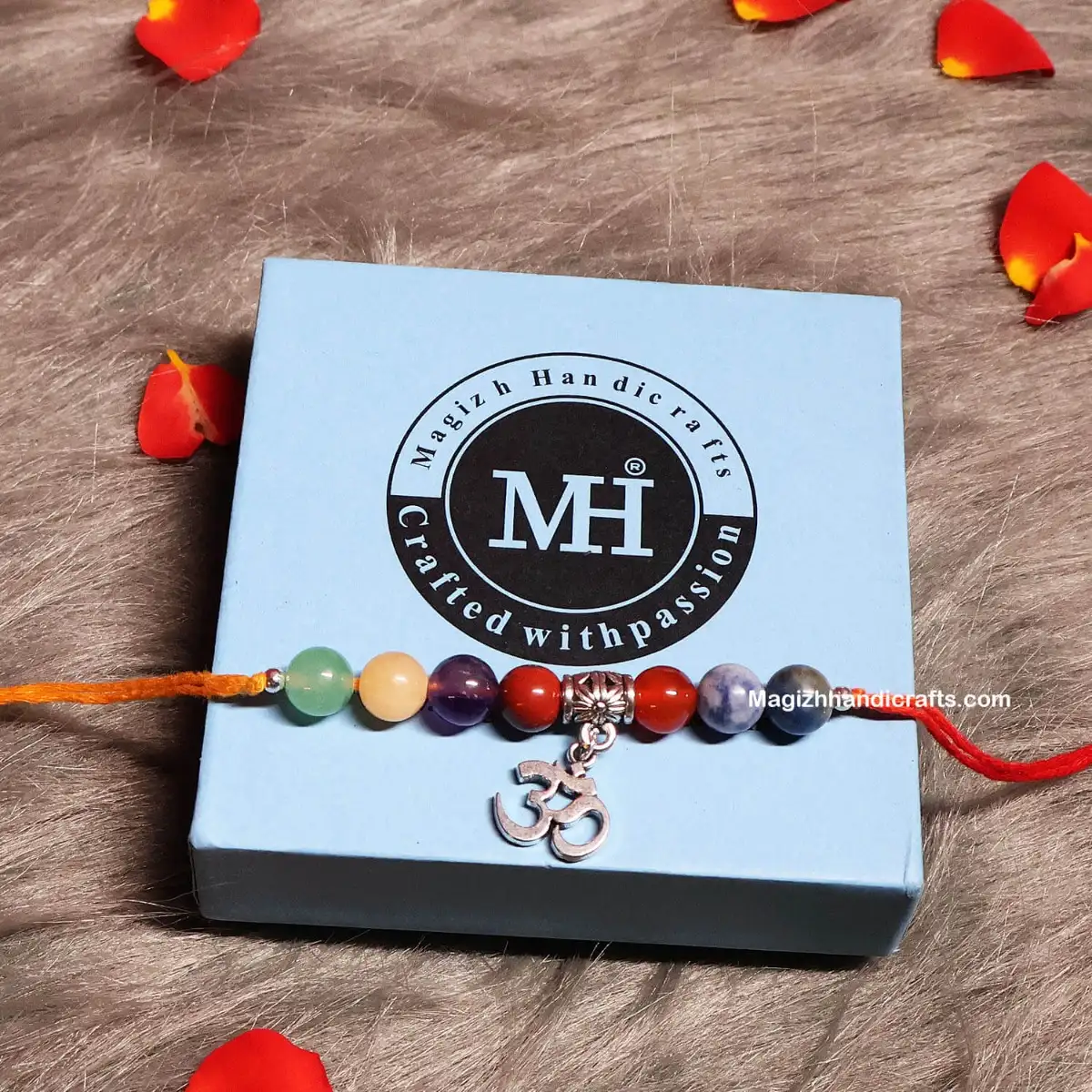 7 chakras crystals Rakki Band with Om - 8 mm - image 2