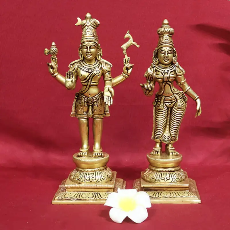 11 inches standing Brass Lord Shiva and Parvathi Idol - image 1