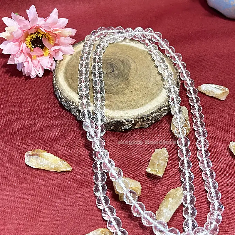 Clear Crystal Spadika Malai Original Diamond Cut (8 mm White Beaded) - image 1