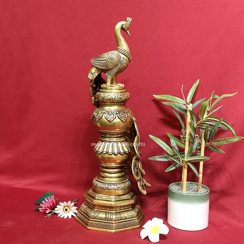 20 inches Brass Peacock on tower SC - image 1