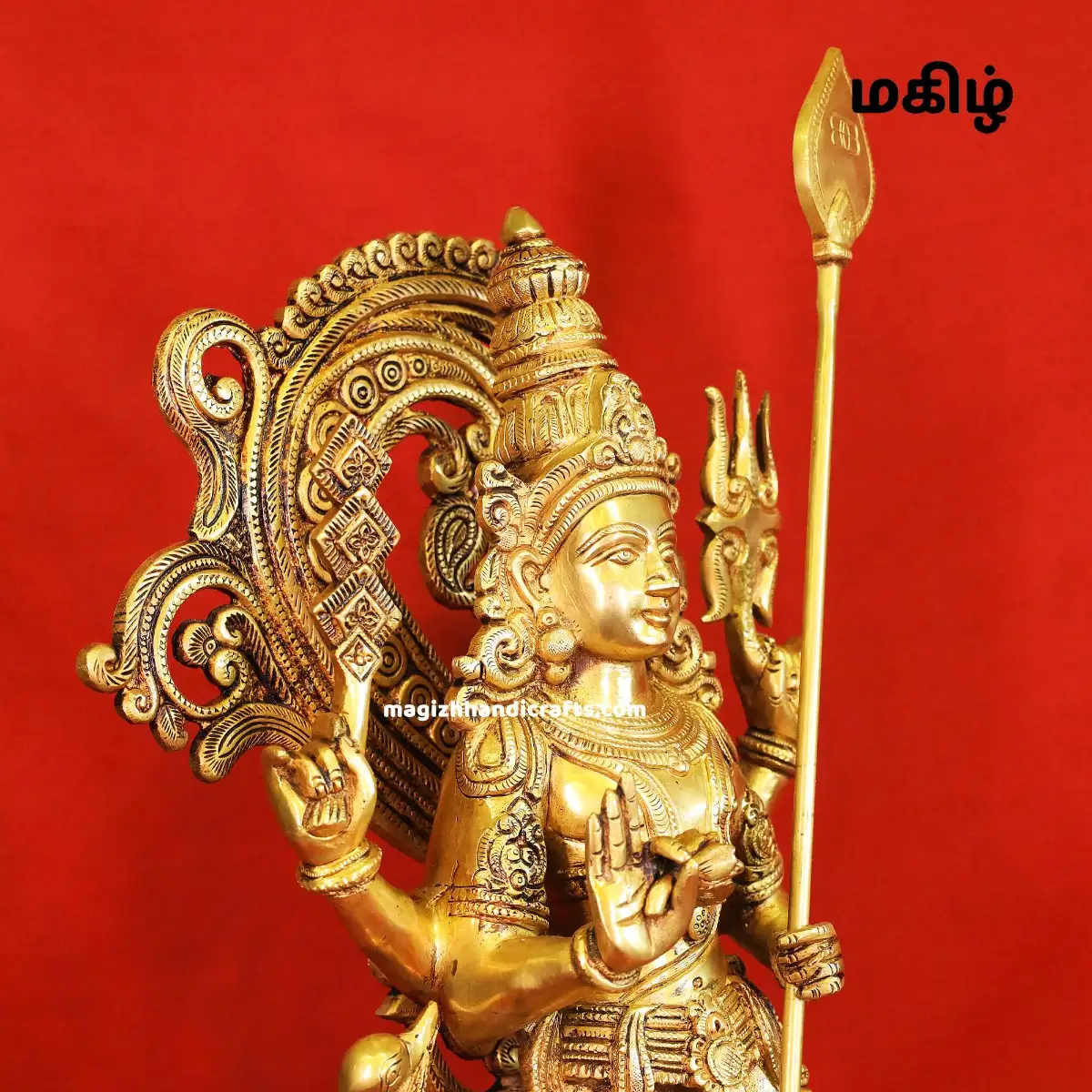 Brass Standing Murugan Vel and Mayil idol - 21 inches - image 2