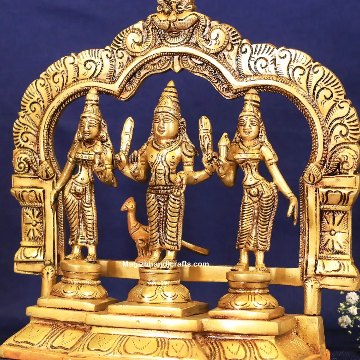 Brass Thiruvachi Murugan Valli Deivanai idol - 9 inches - image 2
