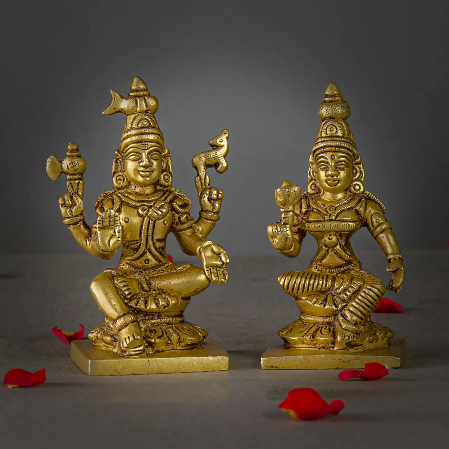 4 inches God Shiva and Goddess Parvathi sitting Separate brass idol - image 1
