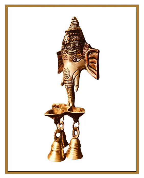 Brass Ganesha Face with Lamp and Bell(Color Finish) - image 2