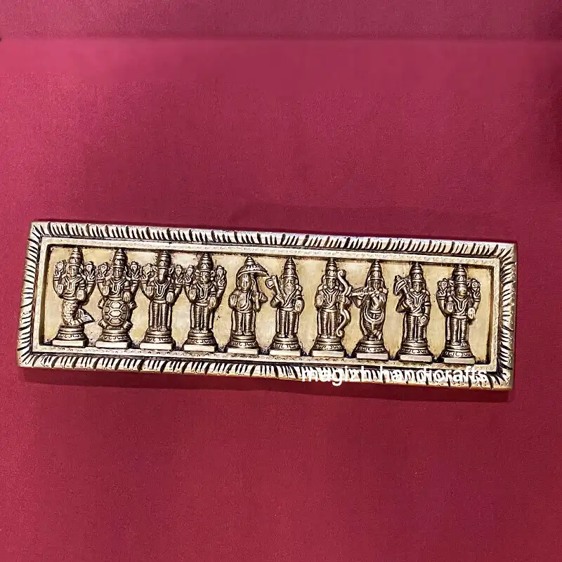 14 inches Brass Dashavathar Vishnu Avathar wall hanging - image 1
