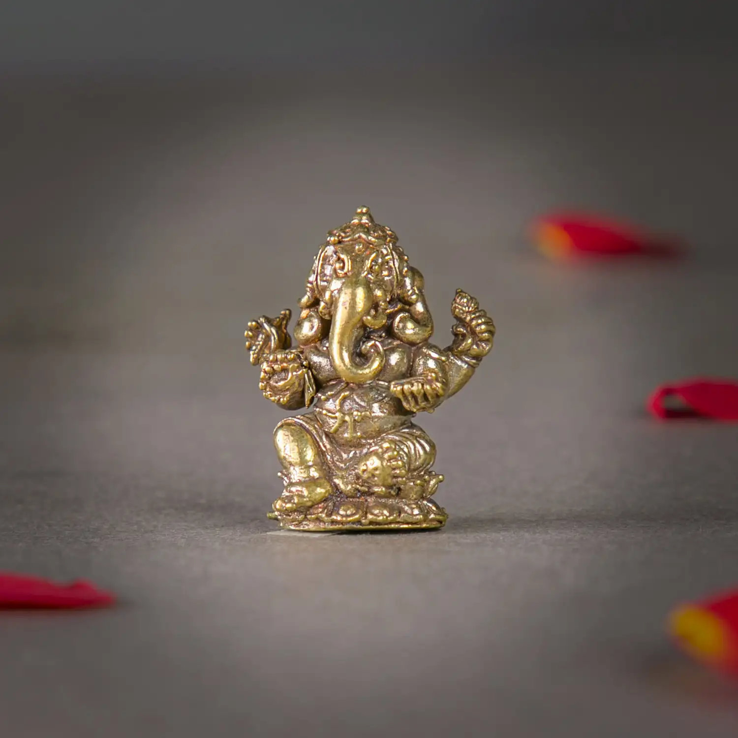 1 inch miniature 3 face Brass Sitting Ganesha idol - image 1