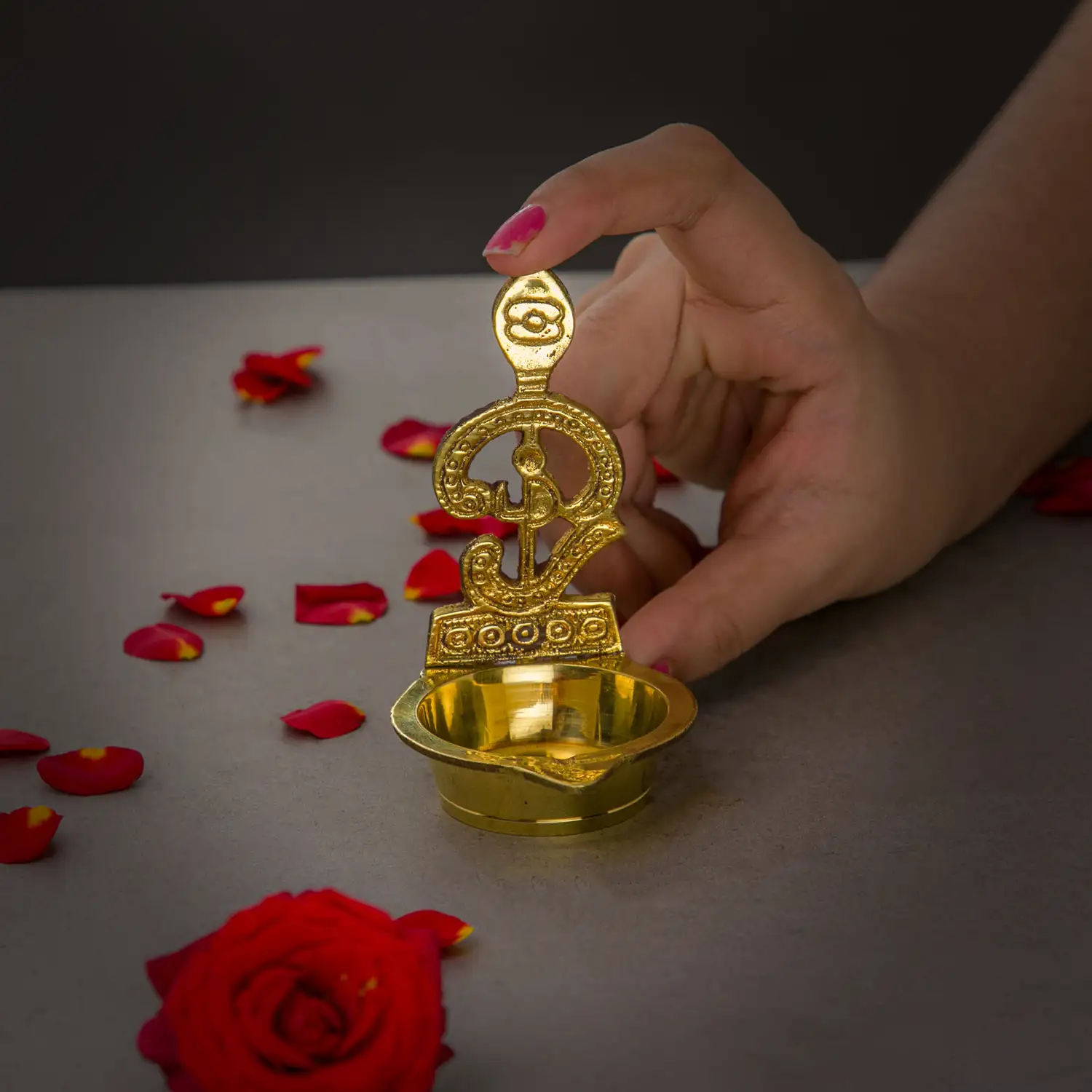 3.5 inches Om Vel Brass Vilakku for Murugan - image 1