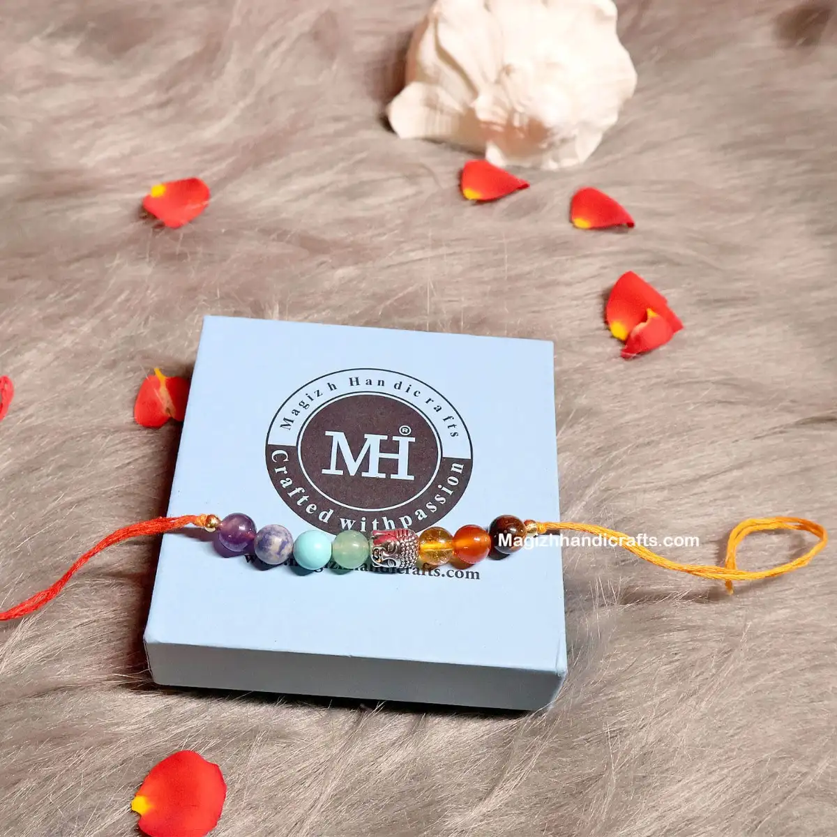 7 chakras crystals Rakki Band with Buddha head - 8 mm - image 2