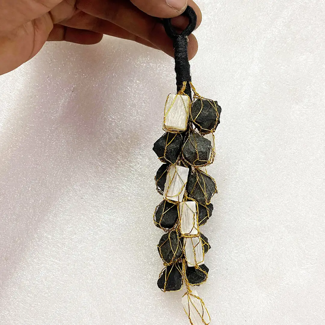 Black Tourmaline And Selenite Stone Drishti & Vastu Hanging - image 2