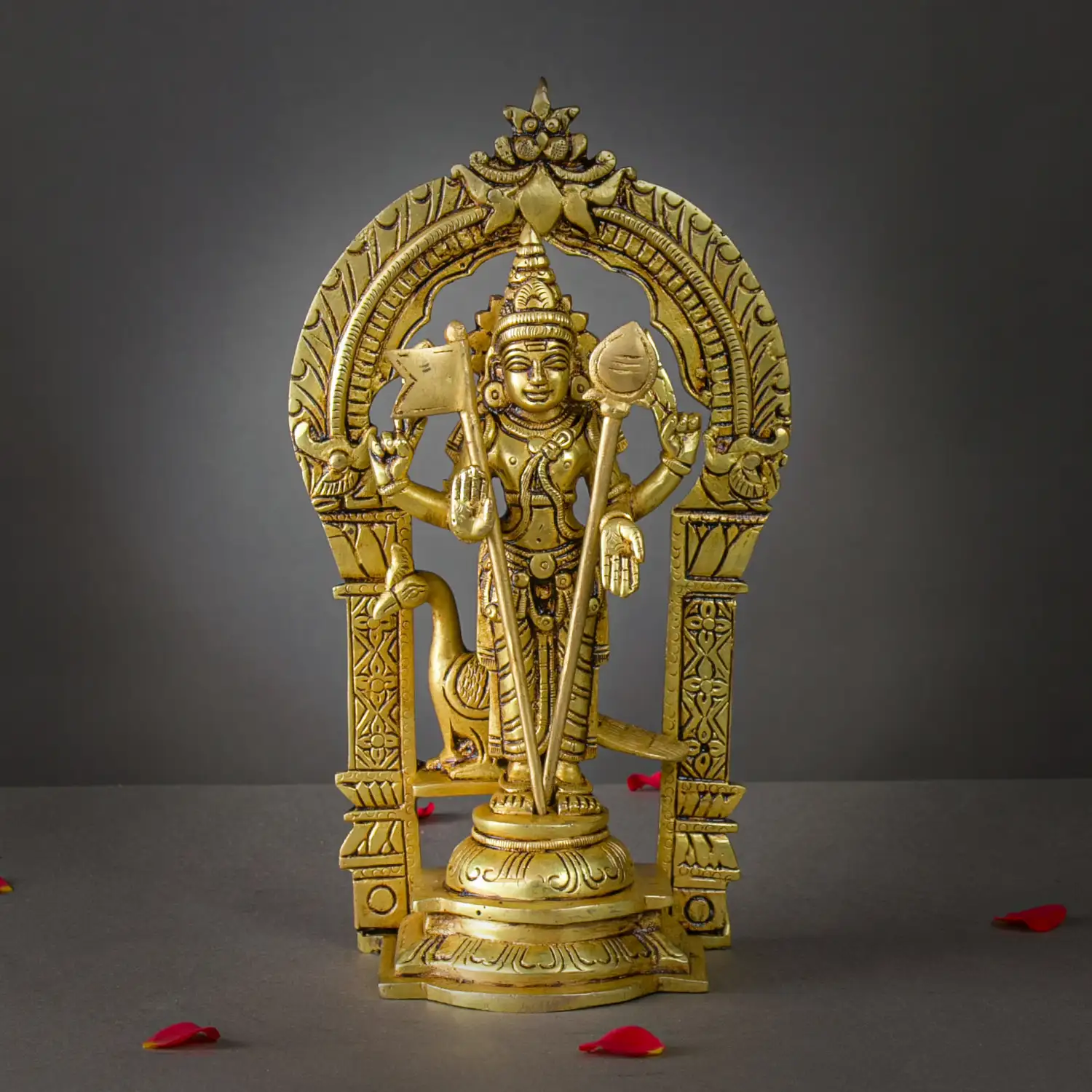 Brass Murugan with Thiruvachi Vel and Kodi idol - 10 inches - image 1