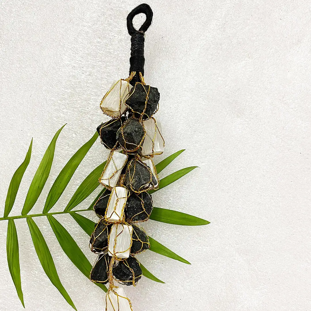 Black Tourmaline And Selenite Stone Drishti & Vastu Hanging - image 1