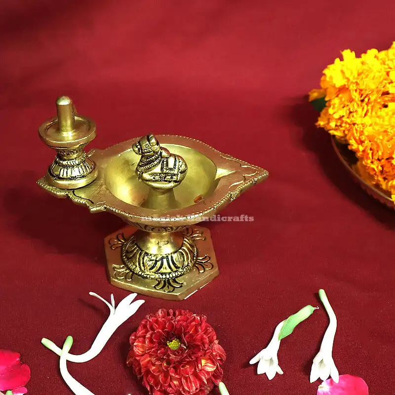 4 inches Brass Pradhosham Lingam Nandhi Lamp - image 1
