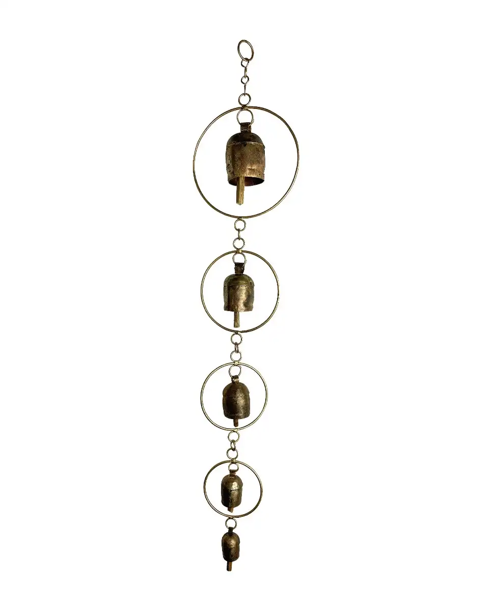 Iron metal and copper mix Kutch wind chimes of 5 bells in ring fengsui - image 1